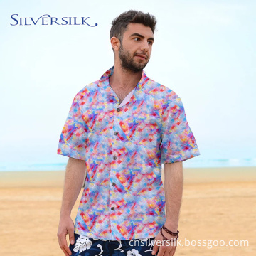 Polyester OEM hip hop printed pink men's shirts